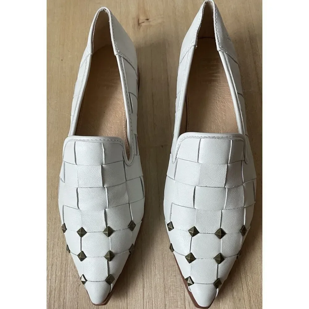 New Nordstrom Frye Kenzie Loafer Size 8.5 M In Studded White Leather